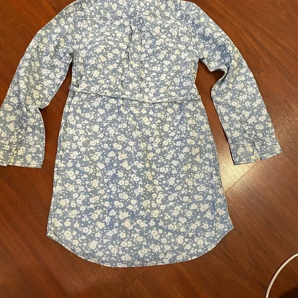 Girl Old Navy floral shirt dress button down tie waist long sleeve cotton size M - Picture 7 of 10